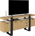 TV kapp 180 cm, Lowboard kuni 65-tollise teleri jaoks, 2 sahtlit ja 2 ust, TV kapp, sobib elutuppa/kambrisse, Anti-Oak + must, 180 x 40 x 80 cm.
