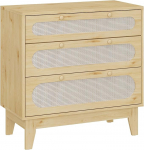 Moderne Kommode aus Rattan mit 3 Schubladen, stabiler Holzschrank f&uuml;r Schlafzimmer, Wohnzimmer, Flur