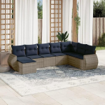 PE Rattan Gartensofa Set 8-teilig: 8-teiliges Gartensofa-Set mit Kissen in grauem Polyrattan, Gartenm&ouml;bel Set und Sofagarnitur f&uuml;r Terrasse
