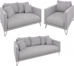 Komplekt 3-kohaline diivan, 2-kohaline tugitool, 3-osaline, k&otilde;rged metalljalad, must &scaron;enillkangas, vabalt seisev, Harmony Light Grey