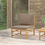 Bambus Gartenm&ouml;bel Set als 3-TLG. Outdoor Lounge Set mit hellgrauen Kissen - Garten Lounge-Set mit Tisch aus Bambus