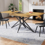 Pikendatav s&ouml;&ouml;gilaud, 120/160 x 80 cm k&ouml;&ouml;gilaud metalljalgadega, musta raamiga ja p&auml;hklipuu marmorist lauaplaadiga, kandiline s&ouml;&ouml;gilaud 4-6 inimesele.