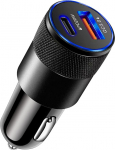 USB-C autolaadija, 38W Dual Port PD & 20W/QC 3.0 autolaadija, kiirlaadimine, sigaretis&uuml;&uuml;taja, USB-laadija, mis &uuml;hildub iPhone 15/14 Pro Max, Samsung Galaxy S23/S22 ja teistega (must) (must)