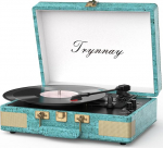 Trynnay Plaadim&auml;ngija 3 Speed Bluetooth Portable Case Vinyl Player sisseehitatud k&otilde;larid plaadim&auml;ngija parandatud audio heli vahatatud nahast Retro Blue