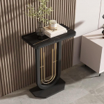 Marmor-Konsolentisch, Moderner Diivan- und Console Table, Einfacher Wohnzimmer-Sofatisch, Sofatisch f&uuml;r Wohnzimmer, Flur, Foyer(Black+Black,60cm/23.6in)