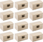 GOMETY Pack of 12 puidust aardekirstu koos kumera kaane ja metallist klambriga 9 x 5,5 x 5 cm puidust kast vintage klambriga hingedega aardekirstu s&uuml;nnip&auml;evaks piraatide pidudele kingitusi ehtekarp