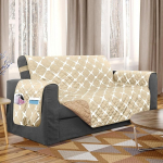 Elegantne Comfort tikitud m&ouml;&ouml;bli kaitsjad Solid ja tr&uuml;kitud disain Reversible Slipcovers koos elastsete rihmade ja Smart Pockets Great for Pets, Kids and More, Bloomingdale Loveseat, Cream/Taupe