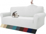 ZNSAYOTX Jacquard-Couch&uuml;berzug f&uuml;r 3 Kissen, Couch, Wohnzimmer, hoher Stretch-Sofabezug, haustierfreundlich, rutschfest, verdickt, M&ouml;belschutz, suurus L, Wei&szlig;, 1 St&uuml;ck