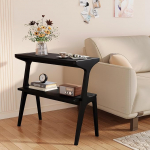 Massiivpuidust k&uuml;ljelaud 2-tasandiline k&uuml;ljelaud riiuliga Kaasaegne aktsent Slim Bedside Table diivanile elutuppa magamistuppa V&auml;ikeses ruumis Lihtne kokkupanek Must