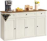 SONGMICS HOME Sideboard, &uuml;likiire t&ouml;&ouml;riistavaba kokkupanek, t&ouml;&ouml;riistavaba tehnoloogia, k&ouml;&ouml;gikapp t&ouml;&ouml;tasapinnaga, buffetkapp, reguleeritavad riiulid, Vintage White/Honey Brown BBK376WJ02