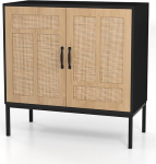 KOMFOTTEU Rattan Sideboard 2 uksega, k&ouml;&ouml;gikapp 3-suunalise reguleeritava riiuliga, buffetkapp metalljalgadega ja kallutatav kaitse, Buffet Sideboard elutuppa, s&ouml;&ouml;gituppa (must)