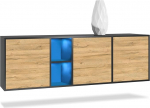 Vladon Cuba kapp, Made in Germany, matt must / naturaalne tammepuit - moodne k&uuml;ljepink elutuppa - (B x K x S) 182 x 53 x 35 cm