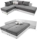 Spring Core nurgadiivan B306/T223/H95 cm Long Sleeper, kaheinimesevoodi magamisfunktsioon, k&uuml;lma vahtpolster, voodikast, riiul, p&ouml;&ouml;rlev osa paremale, mikrokiudkate helehall, korpus kunstnahast valge / 15104