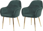 Mendler HWC-F18 2 s&ouml;&ouml;gitooli komplekt K&ouml;&ouml;gitoolid Retro disain Velvet roheline kuldsed jalad