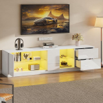 OKMYHOME elutoa komplekt kohvilaud TV kapp 2 tk LED valgustus klaasist k&otilde;rge l&auml;ikega valge