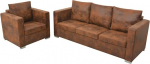 Sofagarnitur 2-TLG im Vintage-Wildlederlook, 191 x 73 cm 3-Sitzer-Sofa & 82 cm Breites Sessel Set aus Holzrahmen und Kunstleder Modernes Design f&uuml;r kleine Wohnzimmer, B&uuml;ro oder Lounge