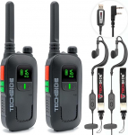 Techside TS-T2 Professional Walkie Talkie 16 PMR446 kanaliga (tasuta kasutamine) | VOX 5 tasemega | Automaatne kanaliotsing | K&otilde;rvaklapid ja USB-laadija t&auml;isvarustuses | 2 komplektis