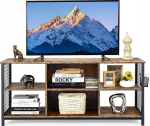 KOMFOTTEU TV Cabinet with Open Compartments & Storage Basket, TV Cabinet for TVs up to 65 Inches, TV Lowboard for Living Room, Office, 140 x 40 x 63 cm