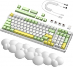 A.JAZZ AK992 Gasket Mechanical Hotswap Gaming Keyboard & Cloud Wrist Rest & USB-C spiraalkaabel, LIGHTSYNC RGB 4000mAh 2.4GHz/BT5.0/USB-C, helitugevuse reguleerimine, PBT klahvikate (pruun l&uuml;liti) - roheline