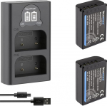 2 x Blumax aku, mis &uuml;hildub Olympus BLX-1 [2600 mAh] + Slim Dual Charger BLX1 Olympus OM-1 / OM-1 Mark II/OM-3 ja OM System OM-1 jaoks.