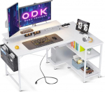 ODK m&auml;ngulaud L-kujuline, 120 x 80 cm L-kujuline laud koos riiuliga Reversibe, nurgalaud USB-laadimispordi ja pistikupesaga, nurgalaud koos monitori alusega kontorisse, kodukontorisse, valge