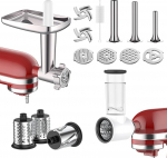 COFUN riivimismasin ja lihaveski KitchenAid lisaseadmete komplekt, sisaldab lihaveskit 4 jahvatuskettaga, 3 vorstit&auml;idise sarvi ja 3 roostevabast terasest purustajat - lisatarvik KitchenAid'ile