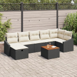 Rantry 8-teiliges Garten Sofa Set mit Kissen Schwarz Poly Rattan Gartenlounge Model3360904