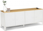 IDMarket - Madal k&uuml;ljepaneel 140cm Ester 4 ukseline metallist valge puitlaudis t&ouml;&ouml;stusdisainiga