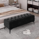 Multifunktionaler Klapptisch, Getuftete Samt-Ottomanenbank mit Stauraum, moderne gepolsterte Fu&szlig;bank am Bettende, Fu&szlig;st&uuml;tzenhocker mit Metallbeinen for Schlafzimmer, Wohnzimmer, Eingangsbereich, Marin