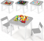 Clevich laste laua-tooli komplekt, laste istmekomplekt, hoiuruum, 2 tooliga, laste istumiskomplekt, kahepoolne maalimislaud ja ehitusplaat, 2 tooliga komplekt, lastem&ouml;&ouml;bel lastetuppa, hall