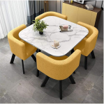 Modern Marble Coffee Table and Chair Set for Living Room and Balcony, Stylish 4 Piece Furniture Set for Office, Reception, Conference Room, Beauty Salon and Cinema