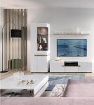 Lomadox Modern Home Furniture Set with Lighting, 4 Pieces, in White High Gloss with Truffle Oak Nb.