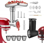 Roostevabast terasest lihaveski lisatarvik Kitchenaidile, 4 k&ouml;&ouml;giviljade l&otilde;ikamise lisatarvikuga, 4 jahvatusketta, 3 tera, 3 vorstit&auml;itjat, 1 burgeripress ja puhastushari, lihaveski lisatarvikute komplekt