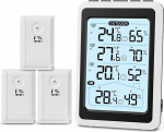 Brifit Thermometer Hygrometer koos 3 anduriga, sisetermomeeter, &otilde;huniiskuse m&otilde;&otilde;tja, ruumitermomeeter maksimaalse ja minimaalse funktsiooniga, ℃/℉ l&uuml;liti, trendin&auml;idik, ulatus kuni 100 m / 328 ft