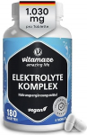Elektrol&uuml;&uuml;tide tabletid ilma suhkruta 1034 mg tableti kohta, magneesium, kaalium, kaltsium, naatrium ja kloriid elektrol&uuml;&uuml;tide tasakaalu ja lihaste funktsiooni jaoks, 180 tabletti ketotoitumiseks, valmistatud Saksamaal.