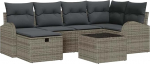 7-teiliges Garten Sofa Set mit Kissen Grau Poly Rattan, 2-Sitzer Garten Sofa mit Stauraum & Kissen Grau Poly Rattan Gartenlounge Model3360420