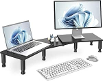 AX WABER Dual Monitor Stand Riser, reguleeritava k&otilde;rgusega, terasjalg, puidust monitori alus 2 monitorile koos hoiuruumiga, must