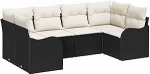 6-teiliges Garten Sofa Set mit Kissen Schwarz Poly Rattan, 2-Sitzer Garten Sofa mit Stauraum & Kissen Schwarz Poly Rattan Gartenlounge Model3354506