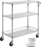 VEVOR Kitchen Trolley, 3 Tier Laboratory Trolley with 300 kg Capacity, Chrome Serving Trolley, Cleaning Trolley, Transport Trolley, Rollable Storage Trolley with 6 Hooks, for Indoor and Outdoor Use,