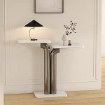 Moderner Konsolentisch im Industriestil - Stilvoller Akzenttisch f&uuml;r Eingangsbereich und Wohnzimmer, M&ouml;belst&uuml;ck hinter der Couch, einfache Montage, zeitgen&ouml;ssisches Design (schwarz)