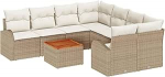 9-teiliges Garten-Sofa-Set mit Kissen Beige Poly Rattan Akazie Gartenlounge Model3347561