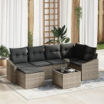6-teiliges Garten Diivan Set mit Kissen Schwarz Poly Rattan Gartenlounge Model3346799