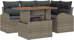 5-teiliges Garten Sofa Set mit Kissen Grauer Poly Rattan, 2-Sitzer Garten Sofa mit Stauraum & Kissen Grauer Poly Rattan Gartenlounge Model3358316