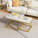 Generisch 2-Piece Coffee Table Set with Height-Adjustable Feet, High-Gloss Marble Look, 60 x 60 x 45 cm and 45 x 45 x 40 cm, Stable 30 kg Load Capacity, Flexible Design for Living Room and More