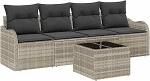 5-teiliges Garten Sofa Set mit Kissen Hellgrau Poly Rattan, 2-Sitzer Garten Sofa mit Kissen Hellgrau Poly Rattan Gartenlounge Model3345572