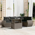 Set Schlafsofa, 6-teiliges Gartensofa-Set mit grauen Kissen aus Polyrattan, Sofa f&uuml;r Wohnzimmer und Garten, modernes Sofaset f&uuml;r den Au&szlig;enbereich, M&ouml;bel Modell 3268520
