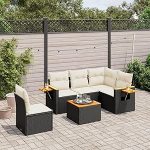 Diivanvoodi komplekt, 6-osaline aia diivan komplekt mustade pol&uuml; rotangist padjadega, diivanvoodi, elutuba, aia diivan, kaasaegne diivanikomplekt v&auml;ljas, v&auml;lism&ouml;&ouml;bel zz