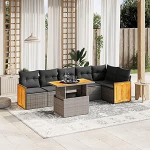 Schlafsofa-Set, 7-teiliges Gartensofa-Set mit grauen Kissen aus Polyrattan, Set f&uuml;r Schlafsofa, Wohnzimmer, Sofa, Garten, modernes Sofaset f&uuml;r den Au&szlig;enbereich, M&ouml;bel Z1