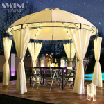 Swing & Harmonie LED Gazebo 350 cm Lavo with Side Panels and LED Lighting + Solar Panel Round Garden Gazebo Party Tent Garden Tent Round, cream