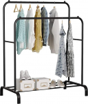 edihome, Riiuli, Double Clothes Rail, 110 x 150 x 54 cm, Shoe Rack, Metallic, Stabiilne, Riiuli, R&otilde;ivaste statiiv, Riiuli korraldaja (must)